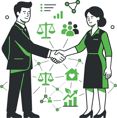 3D conceptual illustration representing corporate social responsibility, community impact, and equity.